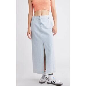 Self Contrast Eliana Skirt Women's Medium Denim Pin Stripe Midi Slit Cotton NWT